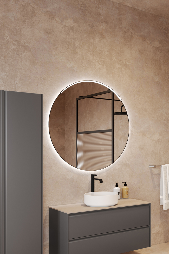 Round mirror with top light Trento U09