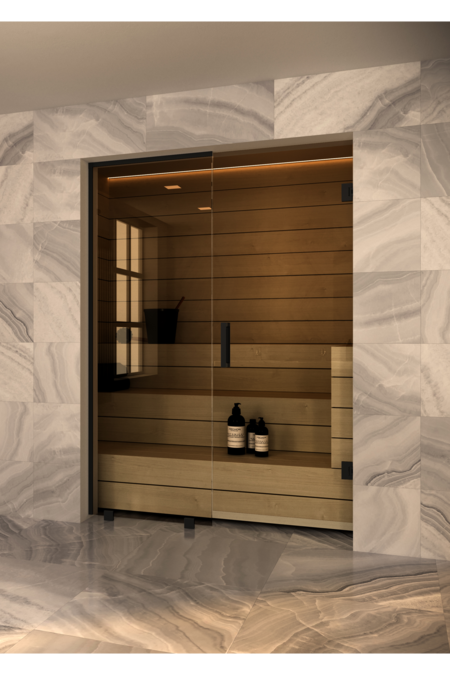 Sauna glass wall with fixed panel on handle side Vetro S57
