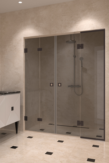 Tilanjakaja taittuvalla ovella ja kääntyvä ovi kehystetyllä kiinteällä osalla Vetro 553