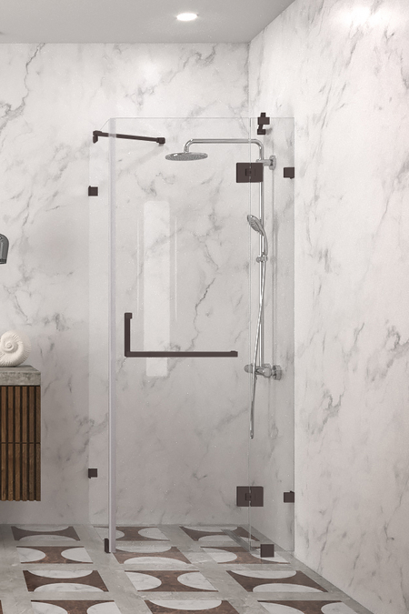 Suihkunurkka kääntyvillä ovilla joissa kiinteät osat Vetro 526