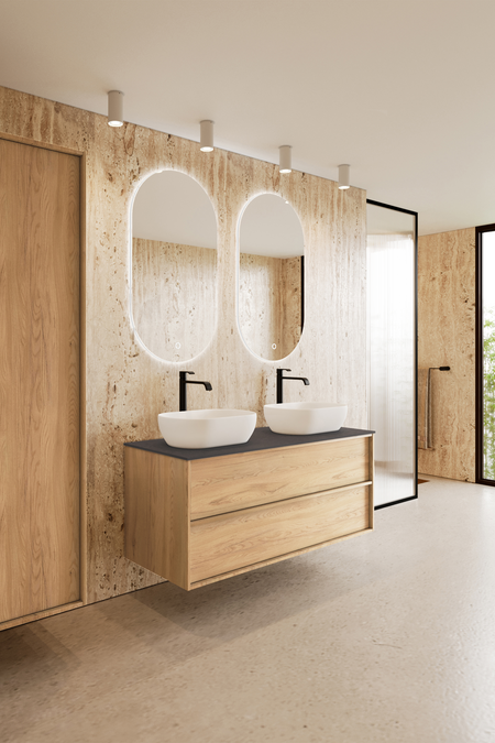 Cabinet with two oval countertop basins Casa H14