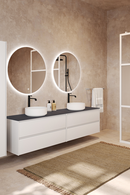 Double cabinet with two round countertop basins Luna L11