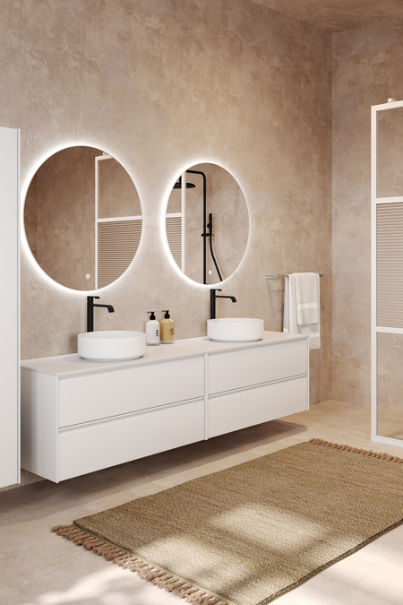 Double cabinet with two round countertop basins Luna L11