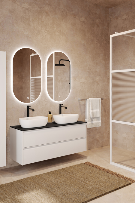 Cabinet with two oval countertop basins Luna L14