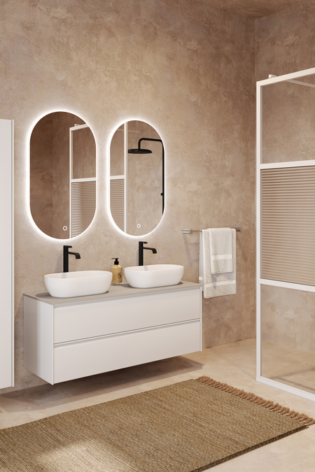 Cabinet with two oval countertop basins Luna L14