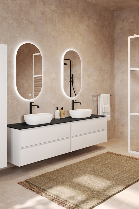 Double cabinet with two oval countertop basins Luna L15