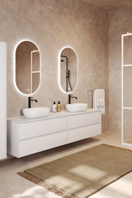 Double cabinet with two oval countertop basins Luna L15