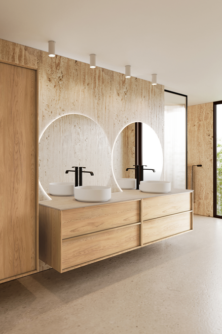 Double cabinet with two round countertop basins Casa H11