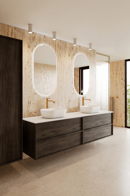 Double cabinet with two oval countertop basins Casa H15