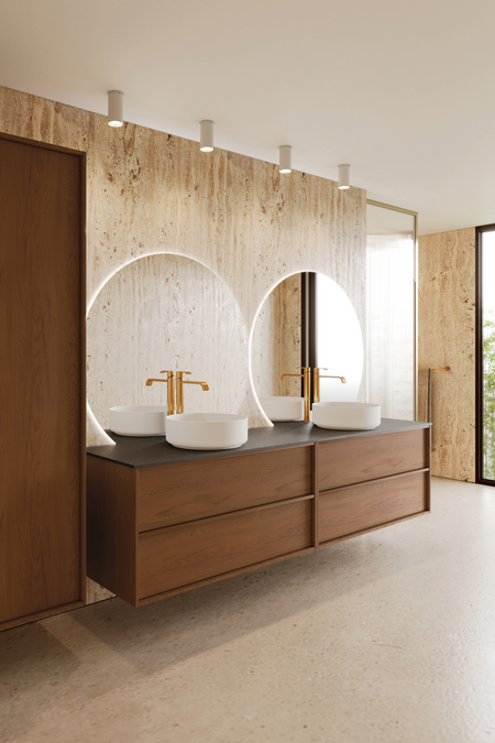Double cabinet with two round countertop basins Casa H11
