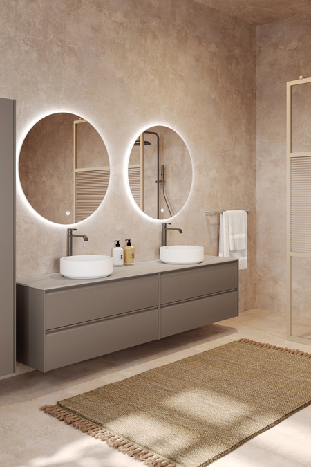 Tupla-allaskaluste kahdella pyöreällä malja-altaalla Luna L11