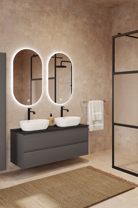 Cabinet with two oval countertop basins Luna L14