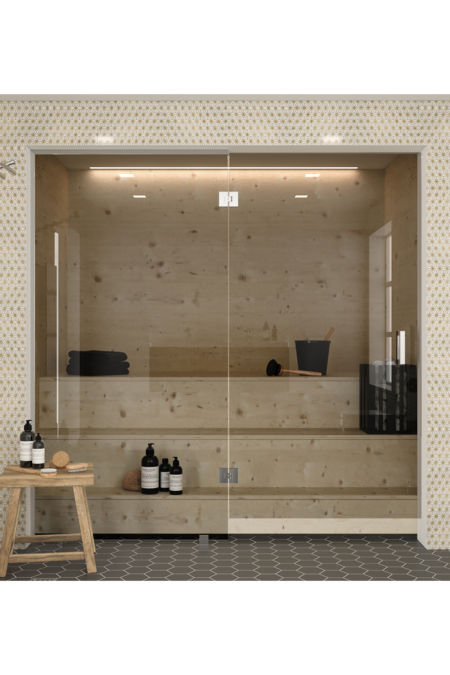 Sauna glass wall with fixed panel on hinge side Classic 652