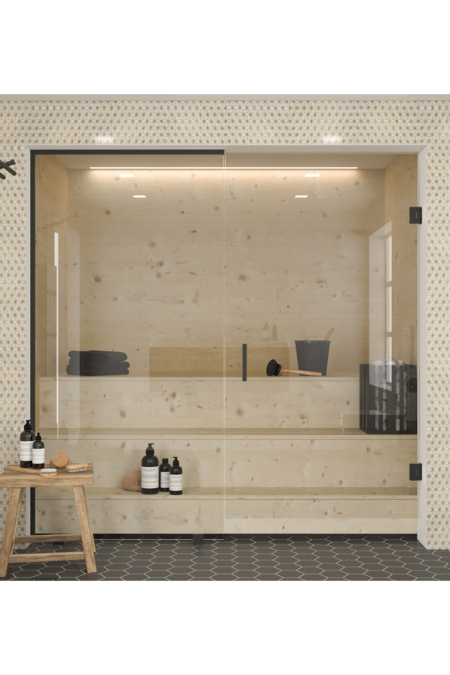 Bastu glasvägg med fast panel på handtagssidan Classic 657