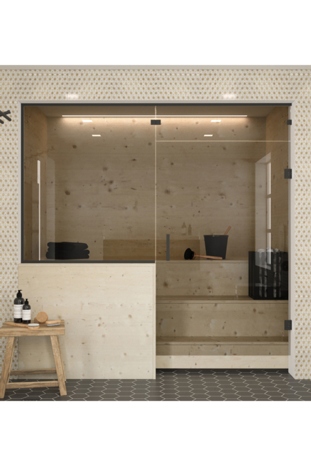 Sauna glass wall with window on handle side and above door Classic 658